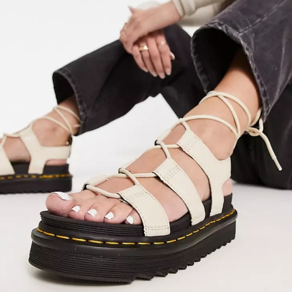 Dr Martens Nartilla White Lace Up Gladiator Platform Sandals - Picture 2 of 9